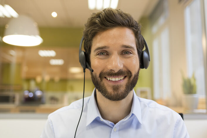 Office worker with headset