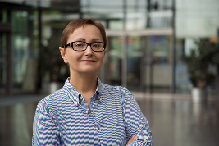 Woman outside office