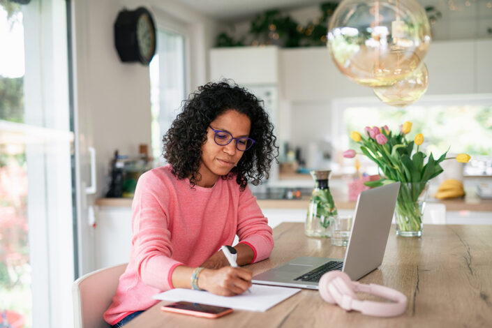 Working from home in a kitchen