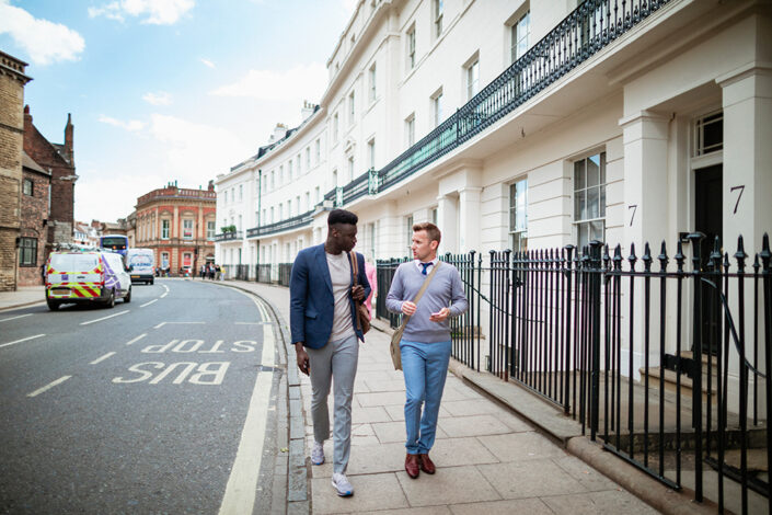 Business men walking meeting