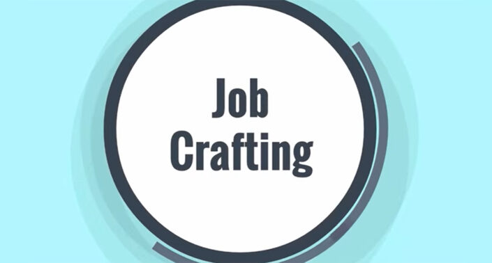 White circle on a turquoise background with the words 'Job crafting' in the middle